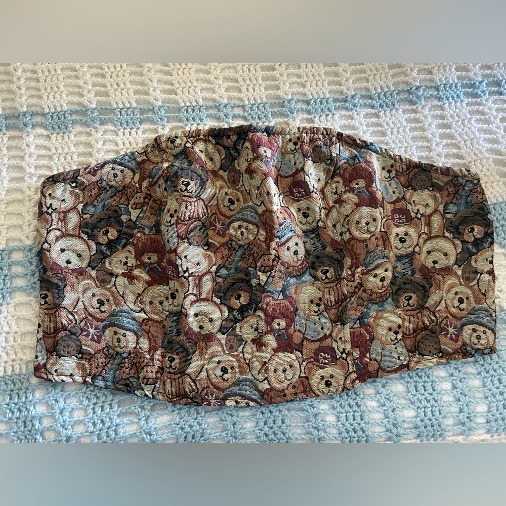 Bear Print Corset Style Top Cropped - Brown and Tan
